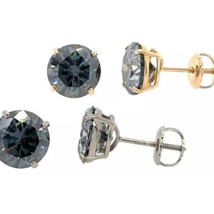 14K Gold  Certified D-VVS1 Round Grey Moissanite Flower Screw Back Studs Earrings Dainty