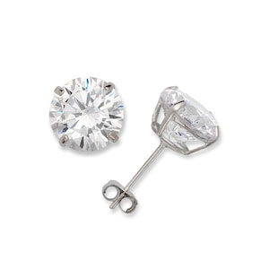 14K Solid White Gold Round Bright Clear Cubic Zirconia Prong Set Stud Earrings. 2mm-10mm.  Perfect for baby!