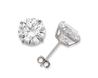 Orecchini a bottone in oro bianco massiccio 14K con zirconi cubici: misure da 2 mm a 8 mm - Italia