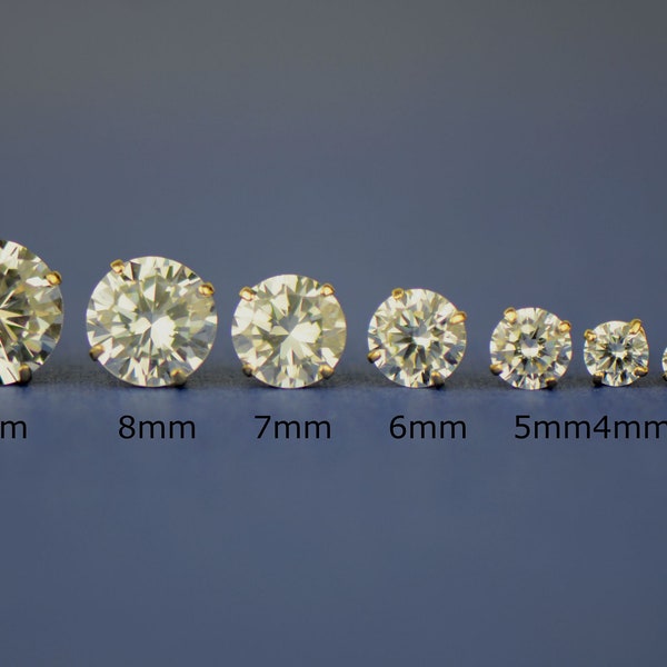 14K Solid Yellow Gold Round Bright Clear Cubic Zirconia Prong Set Stud Earrings Sizes 2mm-10mm