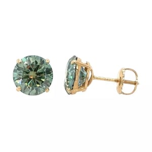 14K Gold  Certified D-VVS1 Round Green Moissanite Flower Screw Back Studs Earrings Dainty