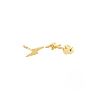 14K Gold Lightning Bolt Stud Earrings with Screw Back - Comes in Yellow Gold or White Gold