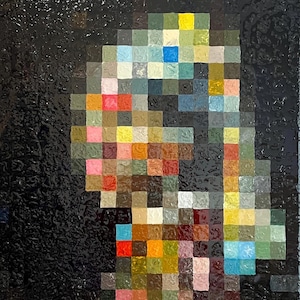 Pixel Art Girl with a Pearl Earring – Modern Resin Painting – Vermeer Inspired Abstract Pop Art – Unique Acrylic Wall Art – Perfect Gift