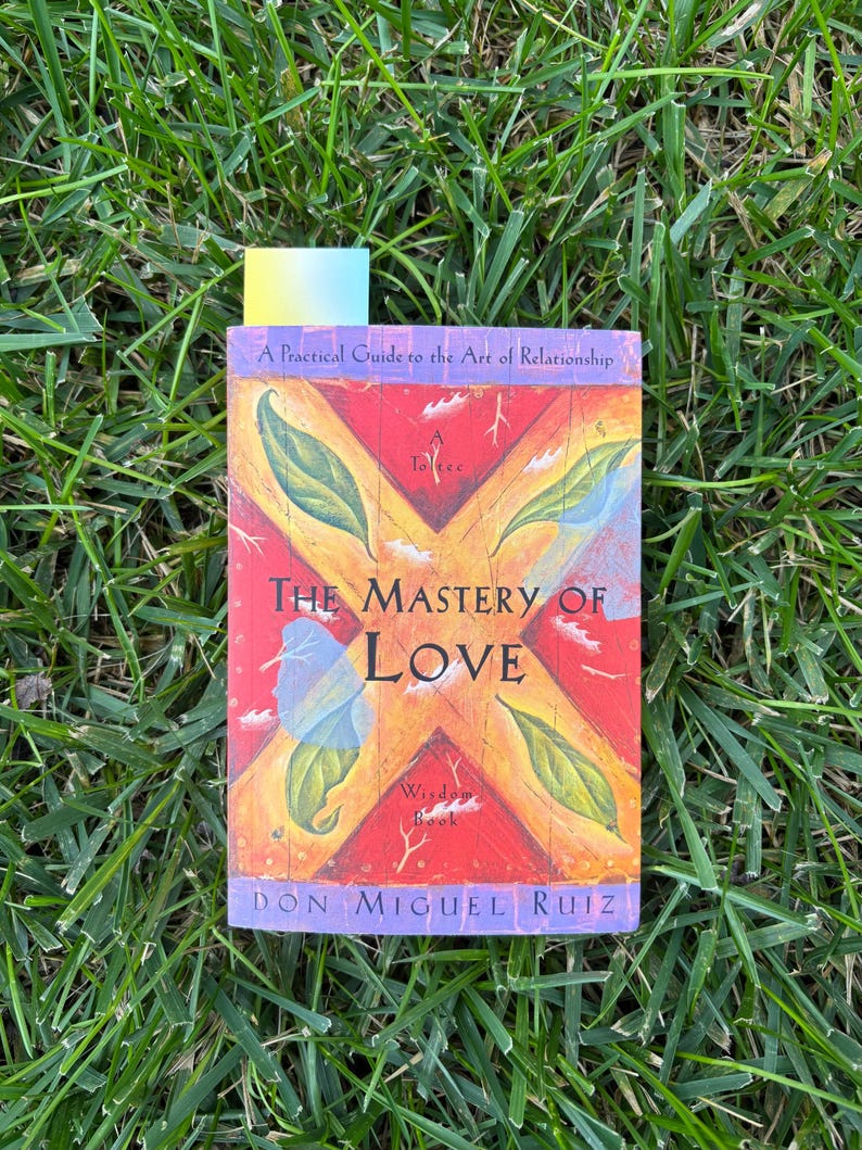 The mastery of love book with a gradient bookmark inside.