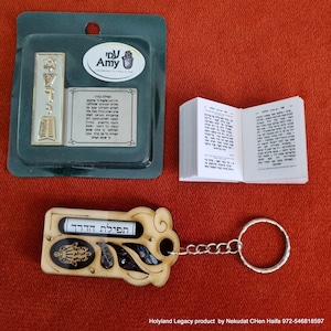 Psalms mini book +Dual Car Mezuzah Mezuza travelers prayer for the car + keychain Jerusalem gift מזוזה לרכב