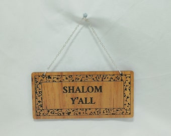 Shalom Olive wood door sign  handmade in Israel Jerusalem art work Holyland Legacy