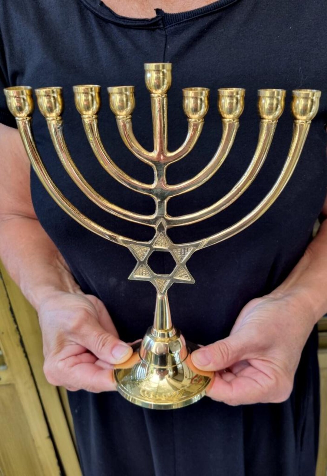 Brasss Hannuka Hanukkia Chanuka Menorah 9 Branch Hanukia Jerusalem ...