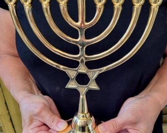 Brasss Hannuka  Hanukkia Chanuka Menorah 9 branch Hanukia Jerusalem design Judaica  gift from Israel