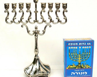 Velas de Hanukkah revestidas a prata, 9 ramos, Jerusalém, Judaica, presente de Israel, 20 cm, brinde grátis. Hanukkah
