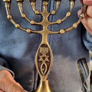 Jerusalem Messianic Menorah 7 branch made in Israel  Menora symbol gift from Israel 17 cm on 13 cm