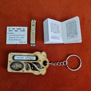 Psalms mini book +Dual Car Mezuzah Mezuza travelers prayer for the car + keychain Jerusalem gift מזוזה לרכב