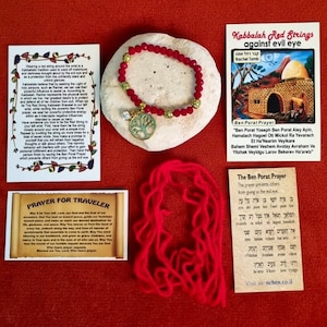 10 Kaballa Ben Porat Yoseph KABALLAH red string bracelet Rachel tomb evil eye ,wallet prayer for the travelers + Tree of life bracelet