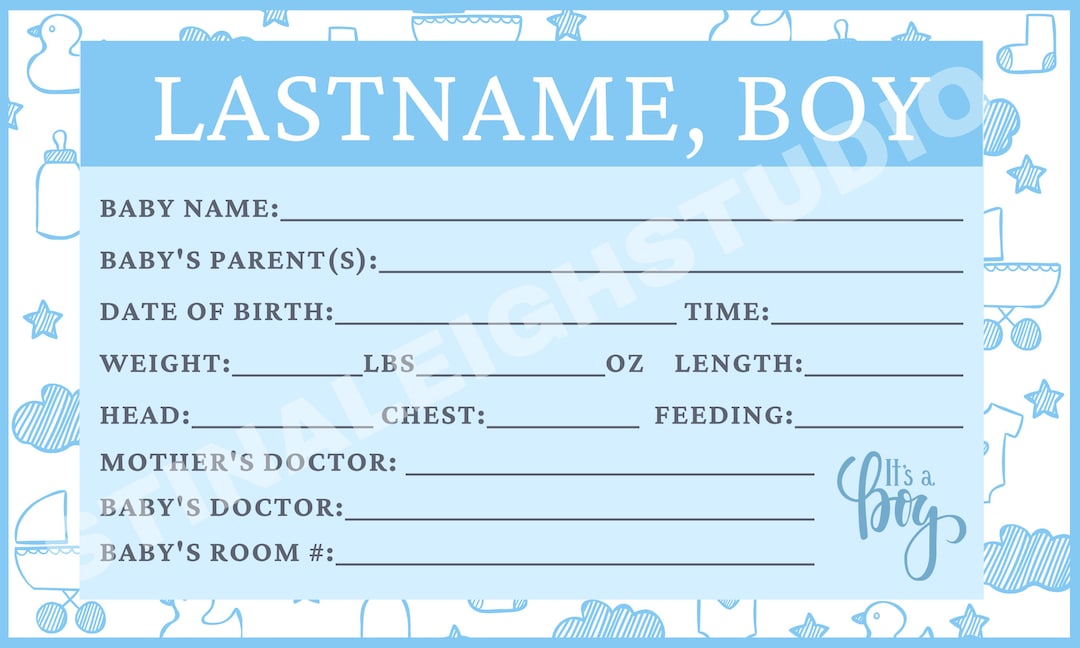 Hospital Bassinet/crib Card Birth Stats Card Baby Announcement It's A ...