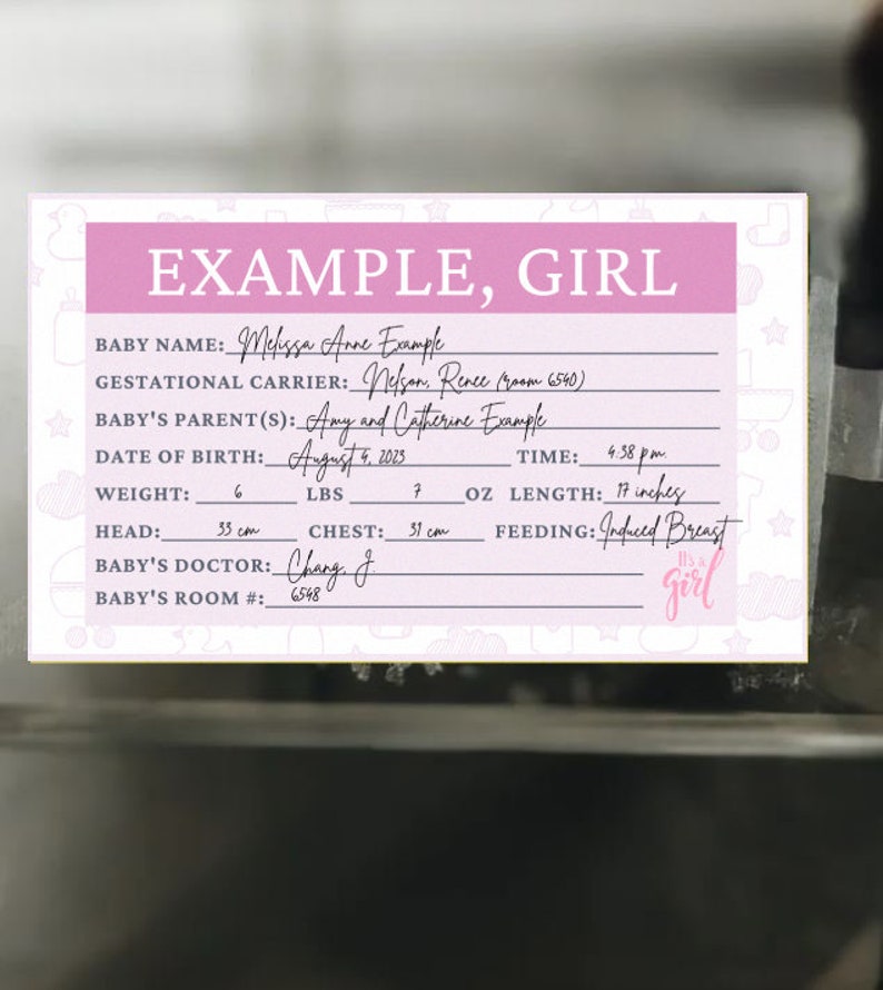 Hospital Card Birth Stats Card Baby Announcement for