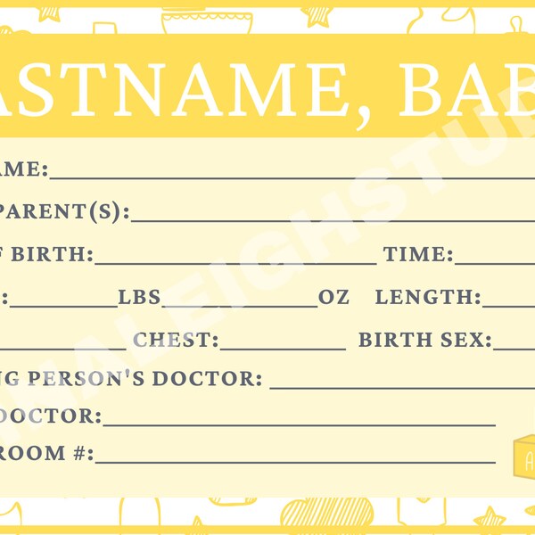 Hospital Crib Cards Etsy