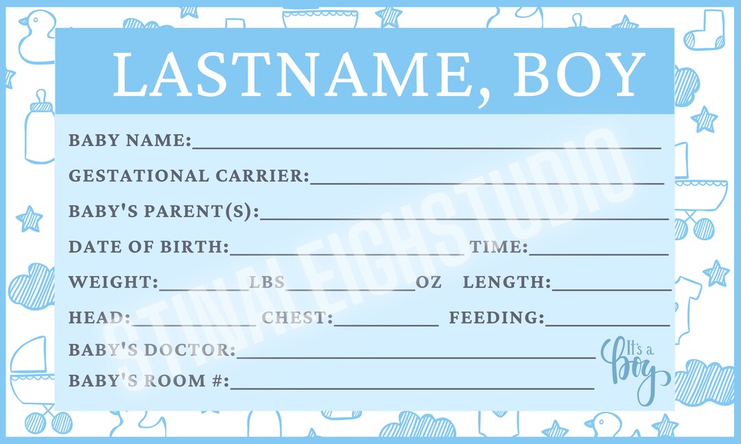 Hospital Card Birth Stats Card Baby Announcement for