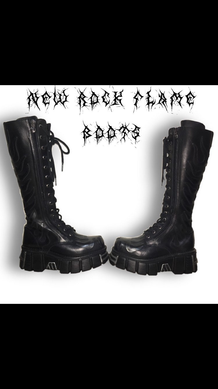 NUEVO Nuevo Rock Tower Silver Flame Knee High Boots - España