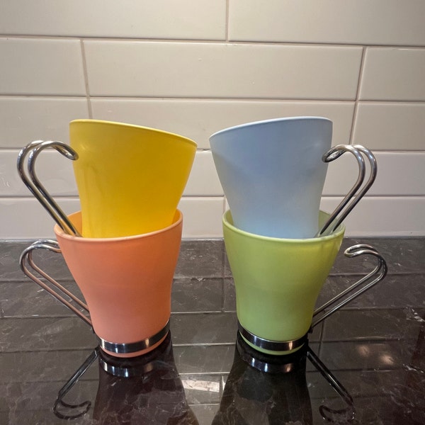 Vintage 1970s Vitrosax Pastel Coloured Coffee Cups, Made in Italy, Set of 4