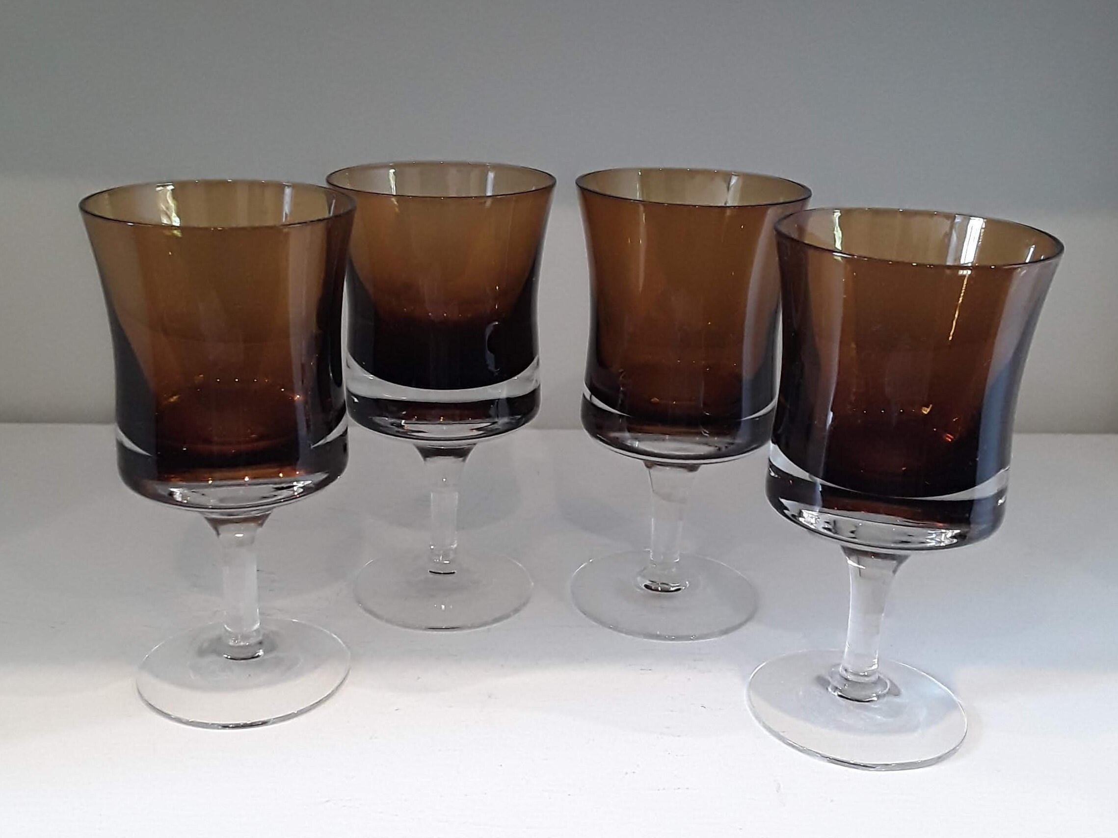 Vintage DENBY Mid-Century Brown Crystal Mirage glasses, Retro Barware, 1970s, mixology
