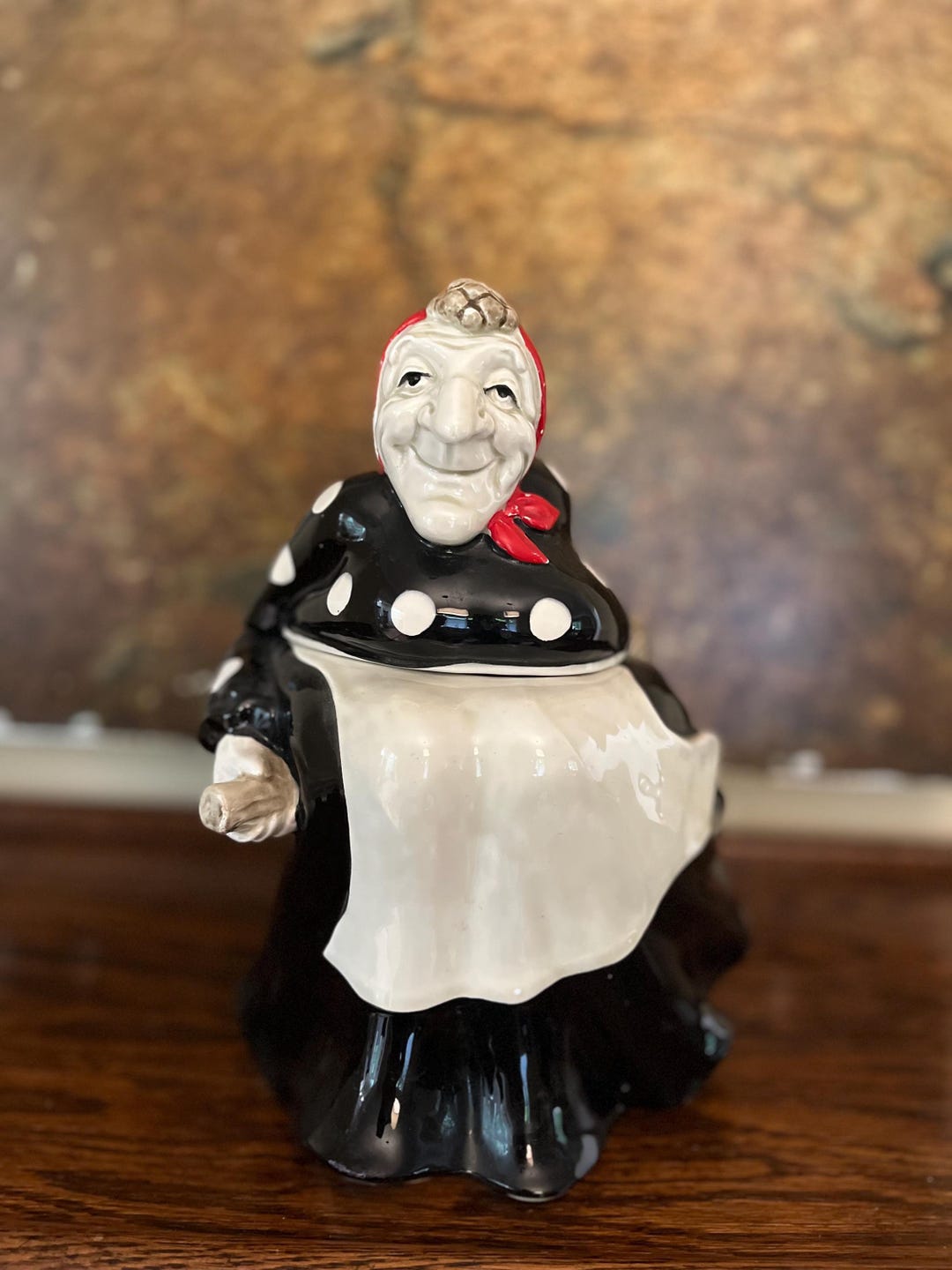 Fitz and Floyd Polka Dot Witch Cookie Jar, 1979 (MCMLXX1X), Made