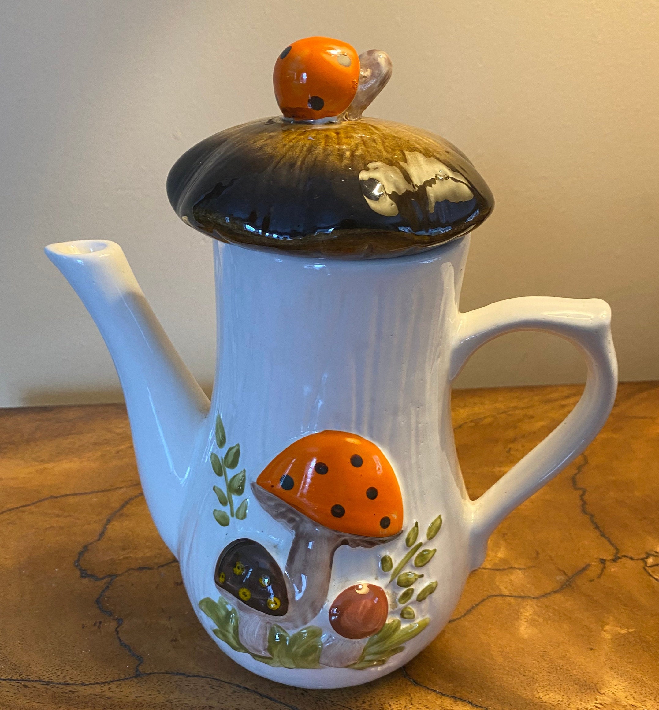 Large teapot Handmade unusual ceramic teapot Mushrooms figurine