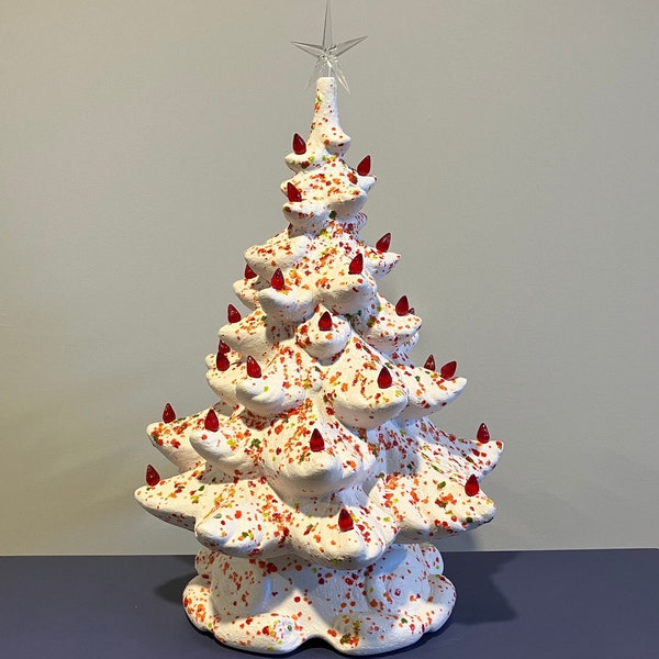 Vintage Pearly White/Speckled Ceramic Christmas Tree, 16in.