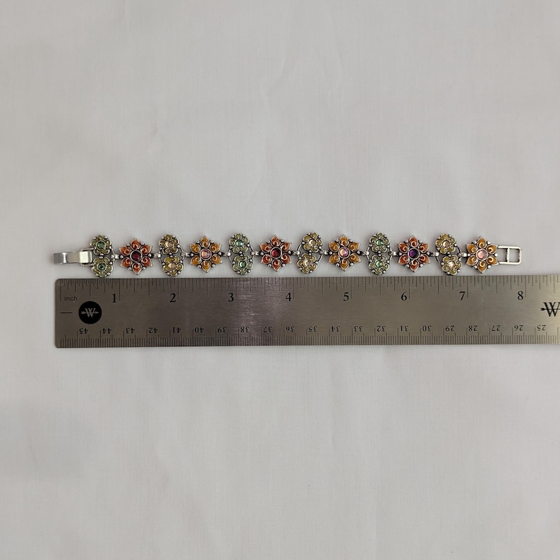 Vintage BRIGHTON "Garden of Eden" Enamel Floral Rhinestone Bracelet, 6.75" - 7" image 16