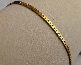 Vintage Korea Dainty Herringbone Gold Tone Bracelet, 2mm Thick, 7.25"