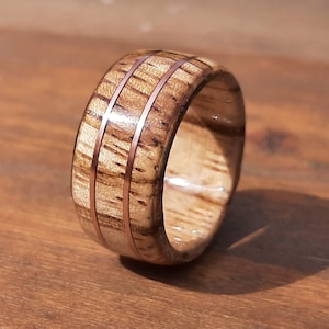 Zebrano wood and copper handmade ring