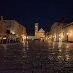 Hvar Croatia Main Street Night Print Metallic Canvas Bedroom Living Room Wall Art Home Decor Travel Photo