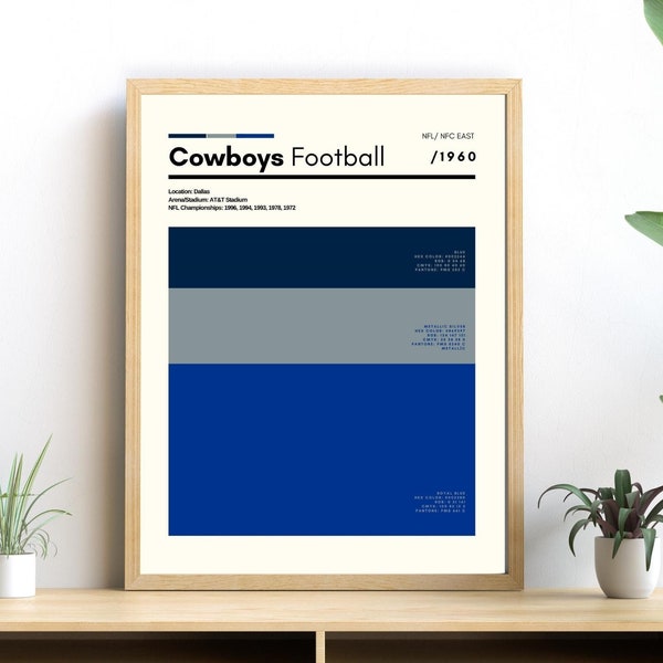 Dallas Football Color Swatch Print, Cowboys Football Poster, Dallas Cowboys Minimalist Print, Sports Art Print, Gift for Him