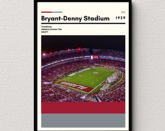 Póster de Alabama Crimson Tide / Impresión del estadio Bryant-Denny / Impresión del estadio universitario / Impresión de dormitorio universitario / Regalo de fútbol americano / Póster de la NCAA