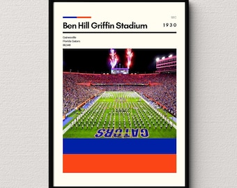 Póster de los Florida Gators / Póster de la NCAA / Impresión del estadio Ben Hill Griffin / Impresión del estadio universitario / Impresión del dormitorio universitario / Regalo de fútbol