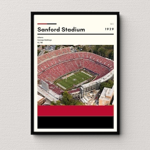 Póster de Georgia Bulldogs / Impresión del estadio de Sanford / Impresión del estadio universitario / Impresión del dormitorio universitario / Arte deportivo / Regalo de fútbol para / Póster de la NCAA