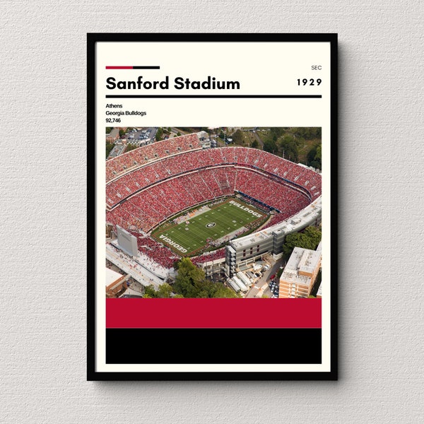 Georgia Bulldogs Poster | Sanford Stadium Print | College Stadium Print | College Dorm Print | Sports Art | Football Gift for Him