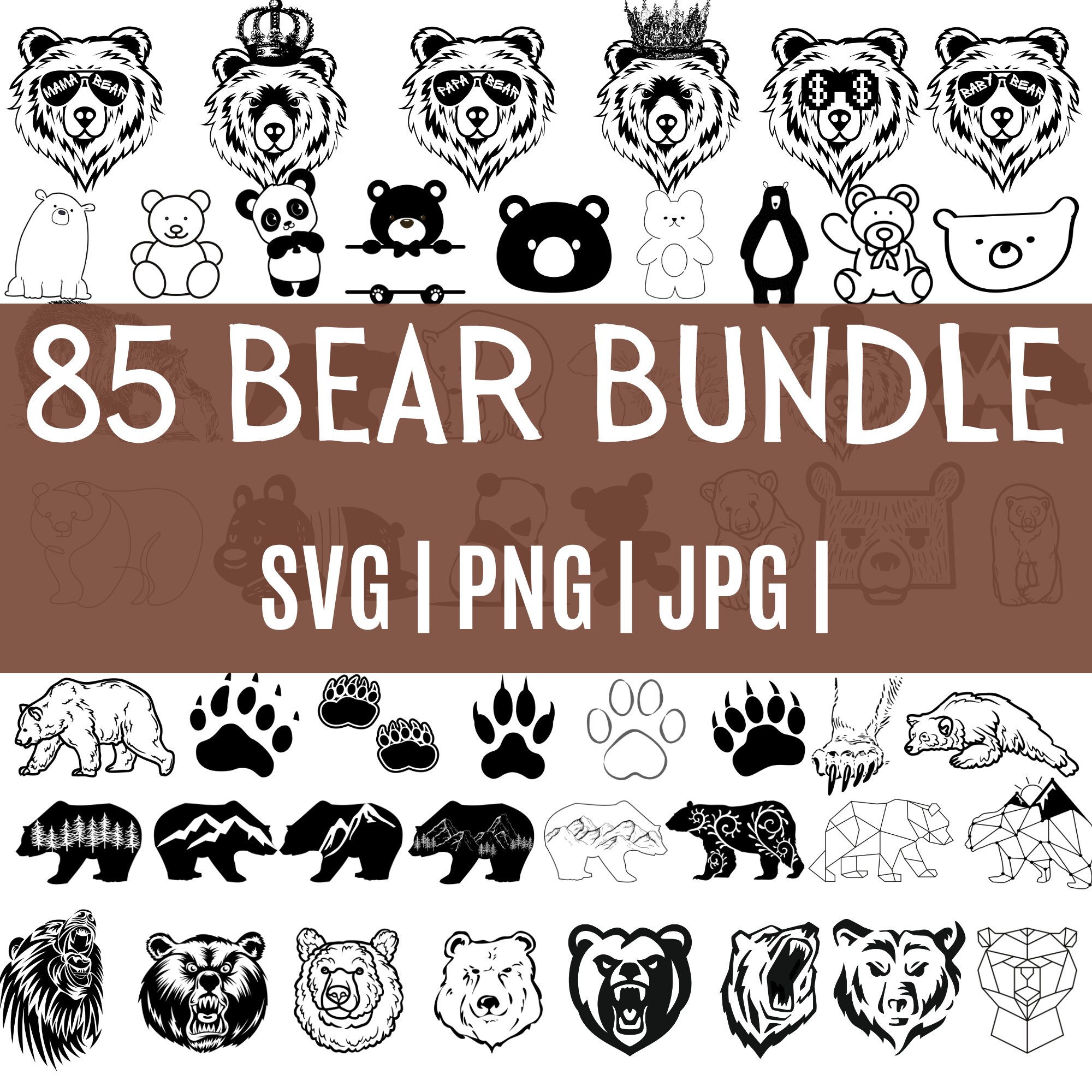 Bear Svg Bundle, Bear Svg, Bear Png, Files for Cricut, Bear Silhouette ...