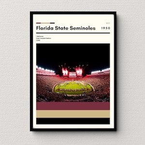 Póster de los Seminoles del estado de Florida / Impresión del estadio Doak Campbell / Arte de la FSU / Impresión de dormitorio universitario / Regalo de fútbol / Fútbol universitario