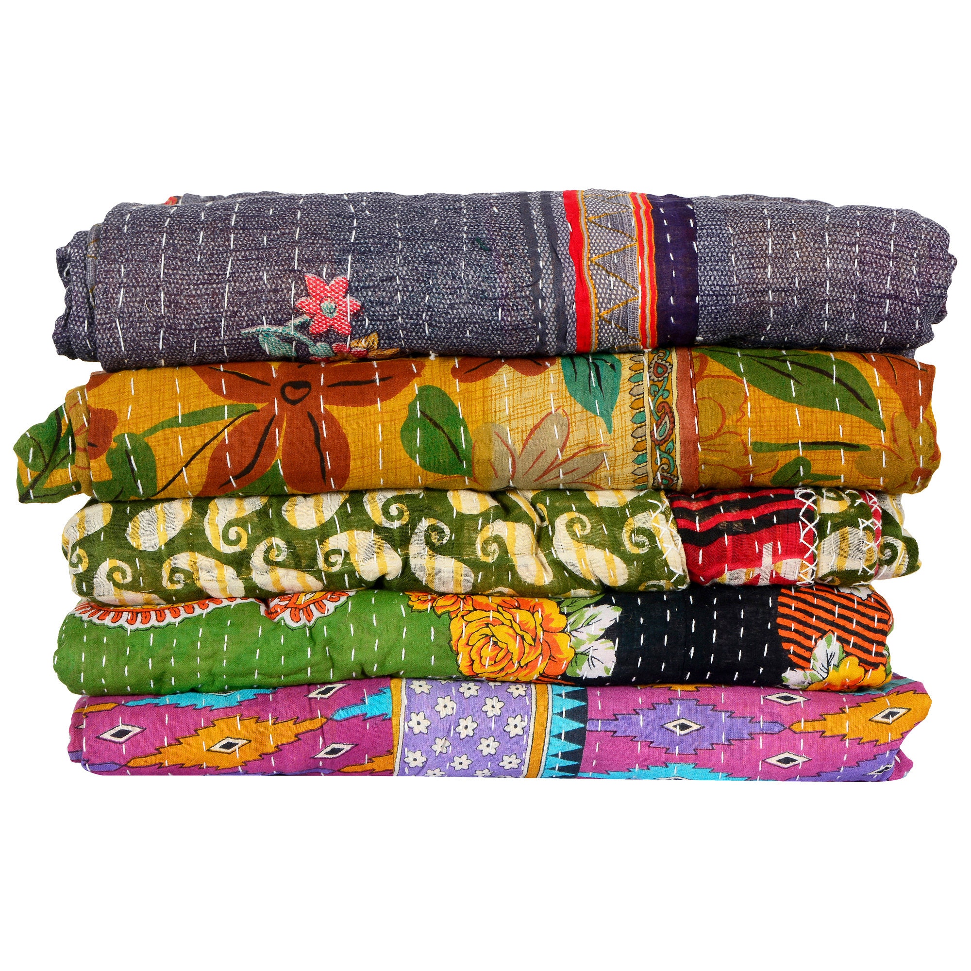 Wholesale lot Kantha Quilt Vintage Reversible Indian Handmade Bedspread Cotton 