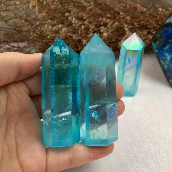 Aura Blue Quartz Tower: Stunning Obelisk for Home Decor, Meditation, and Spiritual BalanceA gift for mom