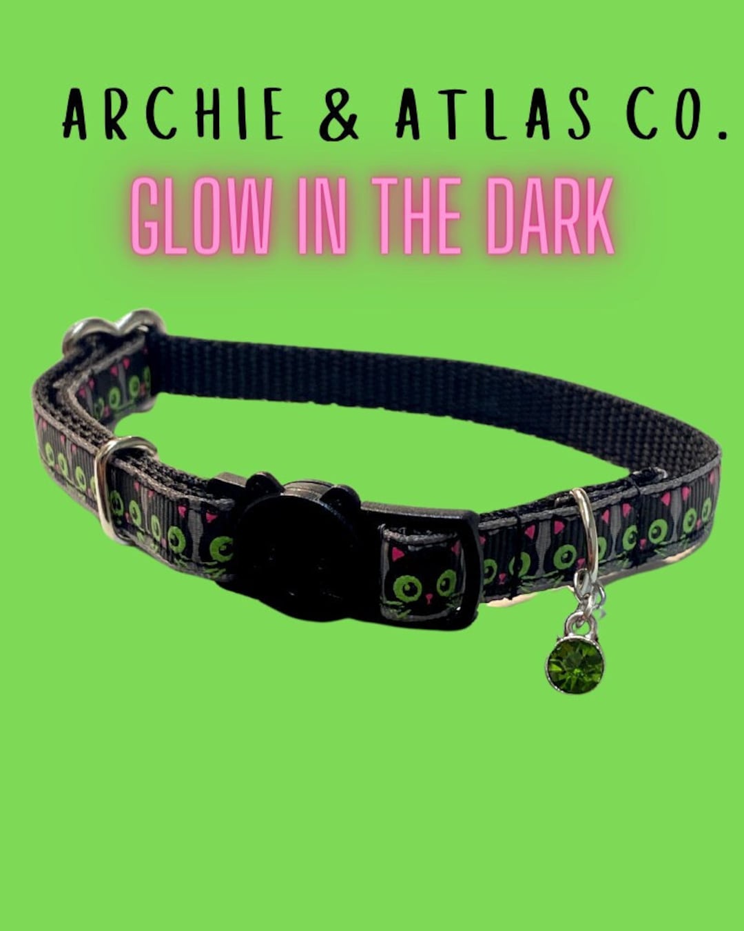 Cat Collar Black Cat Collar Glow in the Dark Neon Etsy