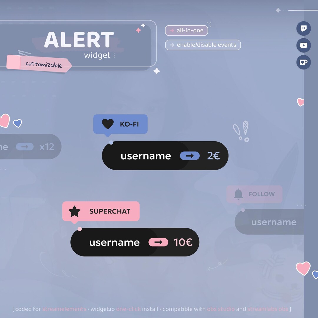 Alert Box Widget | Customizable Event | Twitch, Youtube, Ko-fi - Lover ...