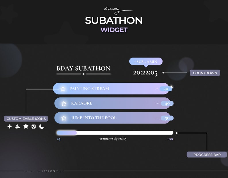 Widget Objectifs du Subathon Dégradé brillant minimal Rêveur image 2