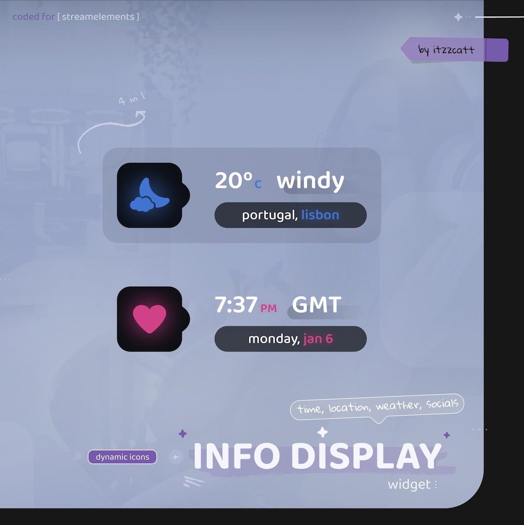 Info Display Widget | Time Zone, Location, Socials | Compact Glowy ...