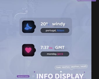 Info Display Widget | Time Zone, Location, Socials | Compact Glowy - Neo