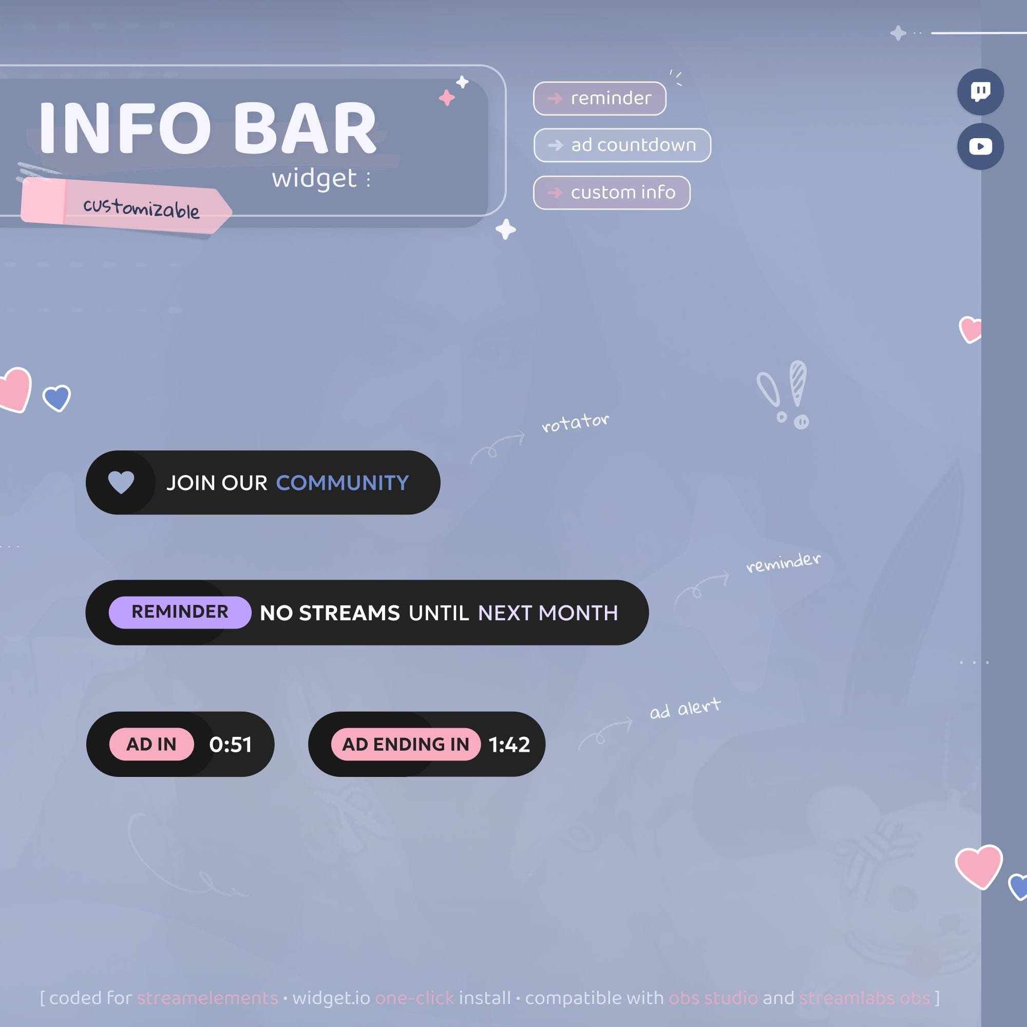 Info Bar Alert Widget | Customizable Ad, Reminder, Rotator | Twitch ...