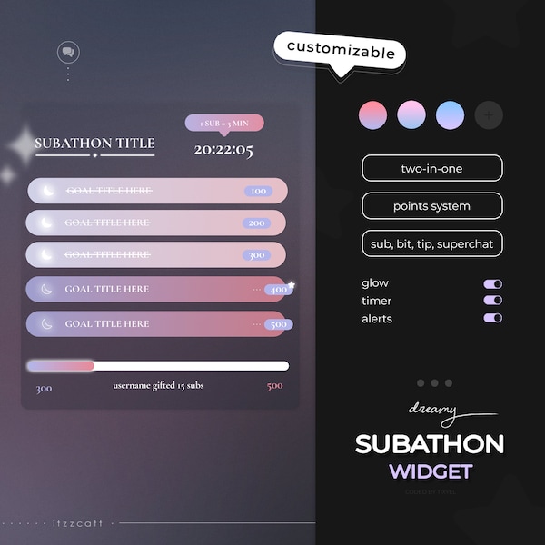 Subathon Goals Widget | Minimal Glowy Gradient - Dreamy