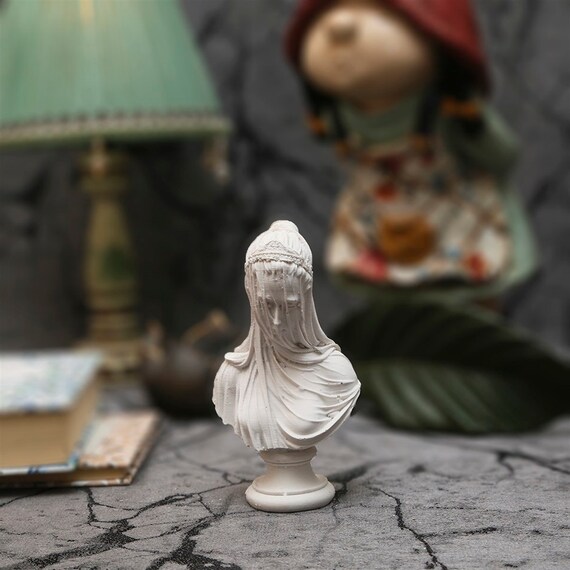 Veiled Lady Bust Sculpture - Female Antique Art Statue in Marble Stone -  Perfect Mom Gift - White Home Decor - Handmade - The Ancient Home