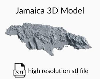 Jamaica topografische kaart 3D-modelbestand | STL-bestand voor CNC-frezen en 3D-printen | 3D-kaart STL van Jamaica