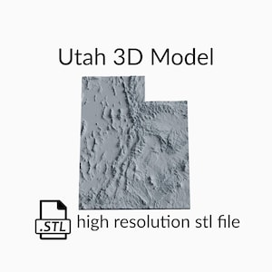 Fichier de modèle 3D de carte topographique de l’État de l’Utah | Fichier STL pour fraisage CNC et impression 3D | Carte 3D STL de l'Utah