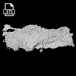 Türkiye topografische kaart 3D-modelbestand | STL-bestand voor CNC-frezen en 3D-printen | 3D-kaart STL van Turkiye